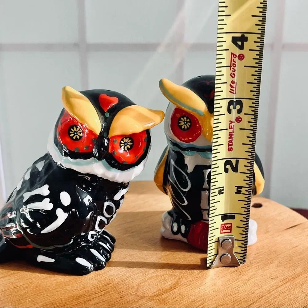 Sugar Skull Skeleton Owl Salt and Pepper Shakers Halloween Day of the Dead